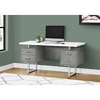 Bureau d'ordinateur flottant avec 3 tiroirs de 60 po de largeur de Monarch - Blanc/Béton