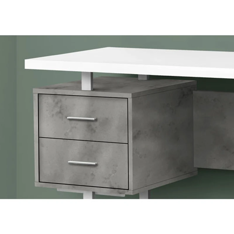 Bureau d'ordinateur flottant avec 3 tiroirs de 60 po de largeur de Monarch - Blanc/Béton
