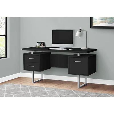 Bureau d'ordinateur flottant avec 3 tiroirs de 60 po de largeur de Monarch - Noir