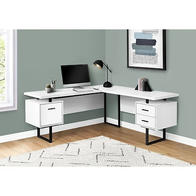 Monarch Corner 71"W Computer Desk with 3 Drawers - White
