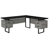 Monarch Corner 71"W Computer Desk with 3 Drawers - Black/Concrete