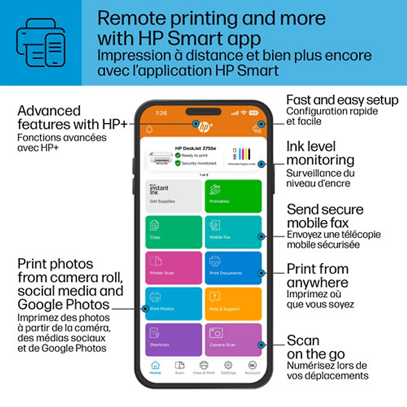 HP DeskJet 2755e Wireless All-In-One Inkjet Printer - HP Instant Ink 3-Month Free Trial Included*