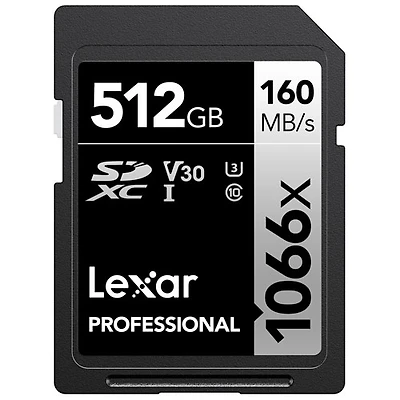 Carte mémoire SDXC UHS-I Professional 1066x 160 Mo/s 512 Go de Lexar