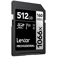 Carte mémoire SDXC UHS-I Professional 1066x 160 Mo/s 512 Go de Lexar