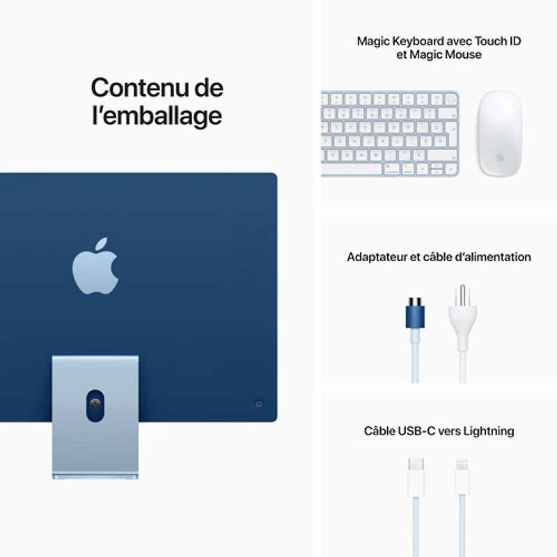 iMac de 24 po d'Apple (printemps 2021) - Bleu (M1 d'Apple/CG à 8 coeurs/SSD 512 Go/RAM 8 Go) - Ang