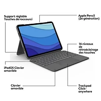 Logitech Combo Touch Keyboard Case with Trackpad for iPad Pro 11" (4th/3rd/2nd/1st Gen) - Oxford Grey - En