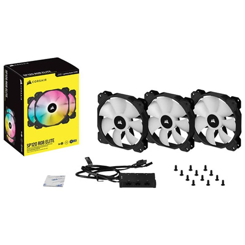 Ensemble de trois ventilateurs de 120 mm RVB Elite Performance iCUE SP120 de Corsair - Noir