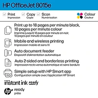 Imprimante à jet d'encre tout-en-un sans fil OfficeJet 8015e de HP - Essai de 6 mois de Instant Ink de HP inclus*