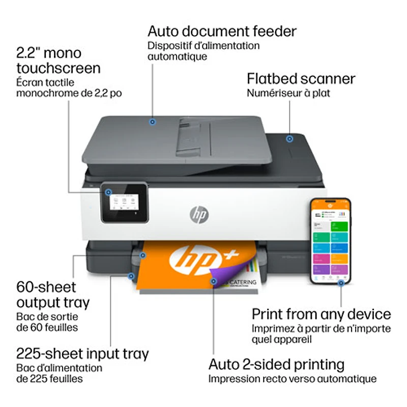 Imprimante à jet d'encre tout-en-un sans fil OfficeJet 8015e de HP - Essai de 6 mois de Instant Ink de HP inclus*