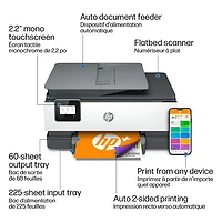 Imprimante à jet d'encre tout-en-un sans fil OfficeJet 8015e de HP - Essai de 6 mois de Instant Ink de HP inclus*