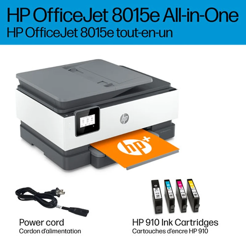 Imprimante à jet d'encre tout-en-un sans fil OfficeJet 8015e de HP - Essai de 6 mois de Instant Ink de HP inclus*