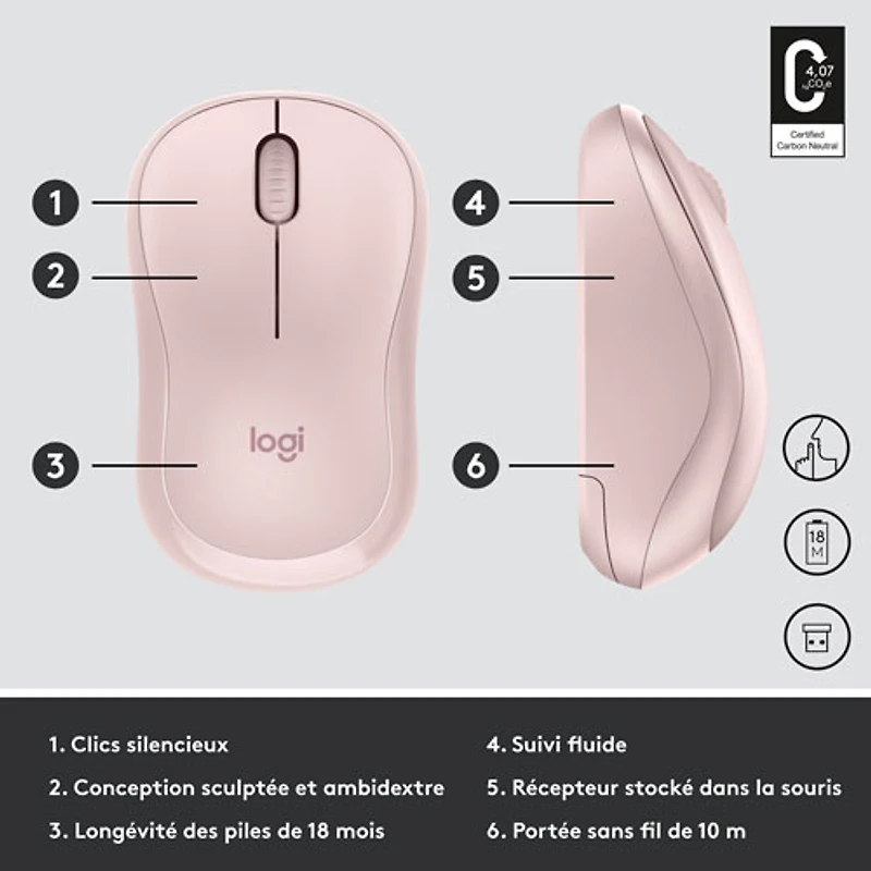 Logitech M220 Silent 1000 DPI Wireless Optical Mouse - Rose
