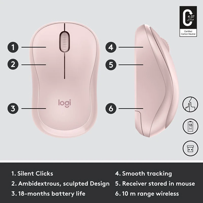 Logitech M220 Silent 1000 DPI Wireless Optical Mouse - Rose