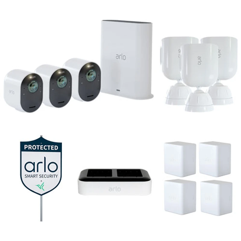 Ensemble de surveillance avec 3 caméras à projecteur ponctuel sans fil 4 K intérieur/extérieur Arlo Pro 2 - Blanc - Exclusivité Best Buy