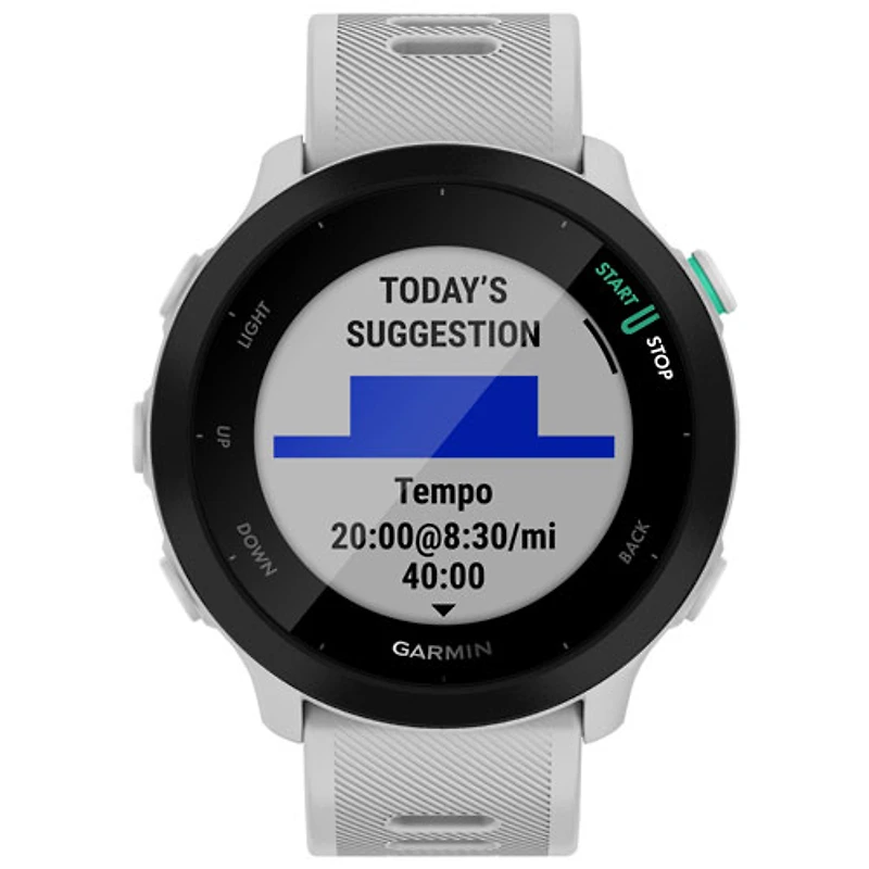 Montre intelligente Bluetooth Forerunner 55 de Garmin pour la course - Blanc