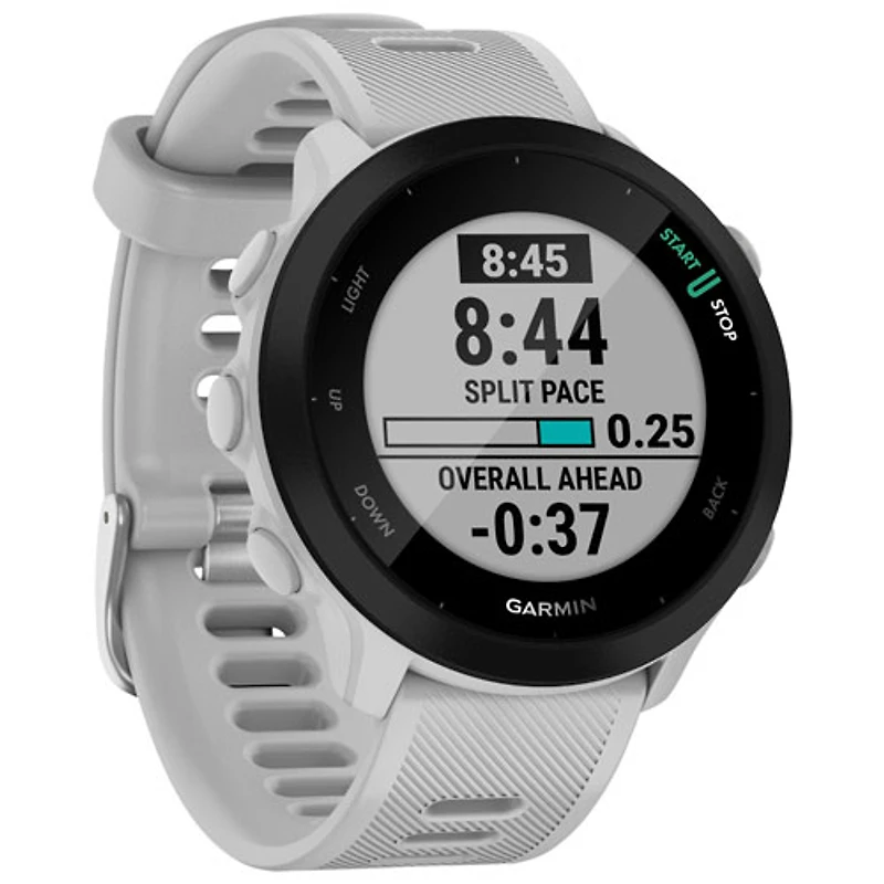 Montre intelligente Bluetooth Forerunner 55 de Garmin pour la course - Blanc