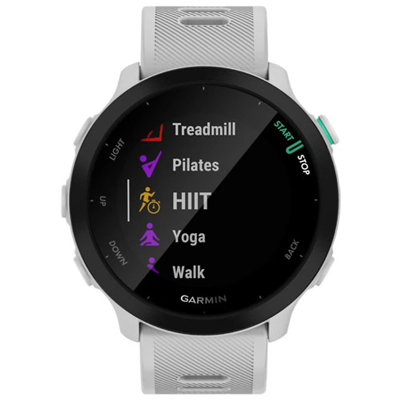 Montre intelligente Bluetooth Forerunner 55 de Garmin pour la course - Blanc