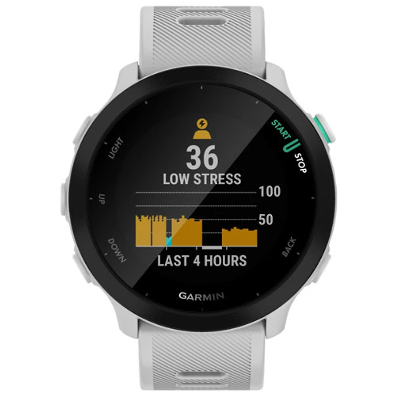 Montre intelligente Bluetooth Forerunner 55 de Garmin pour la course - Blanc