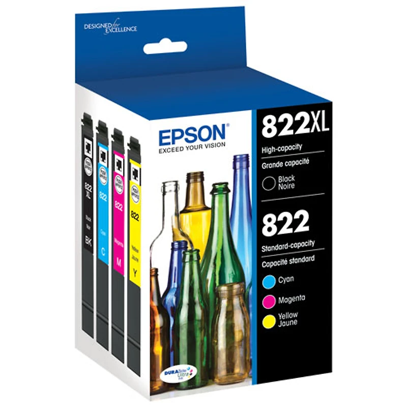 Epson DURABrite Ultra T822 XL Black & T822 Colour Ink (T822XL-BCS) - 4 Pack