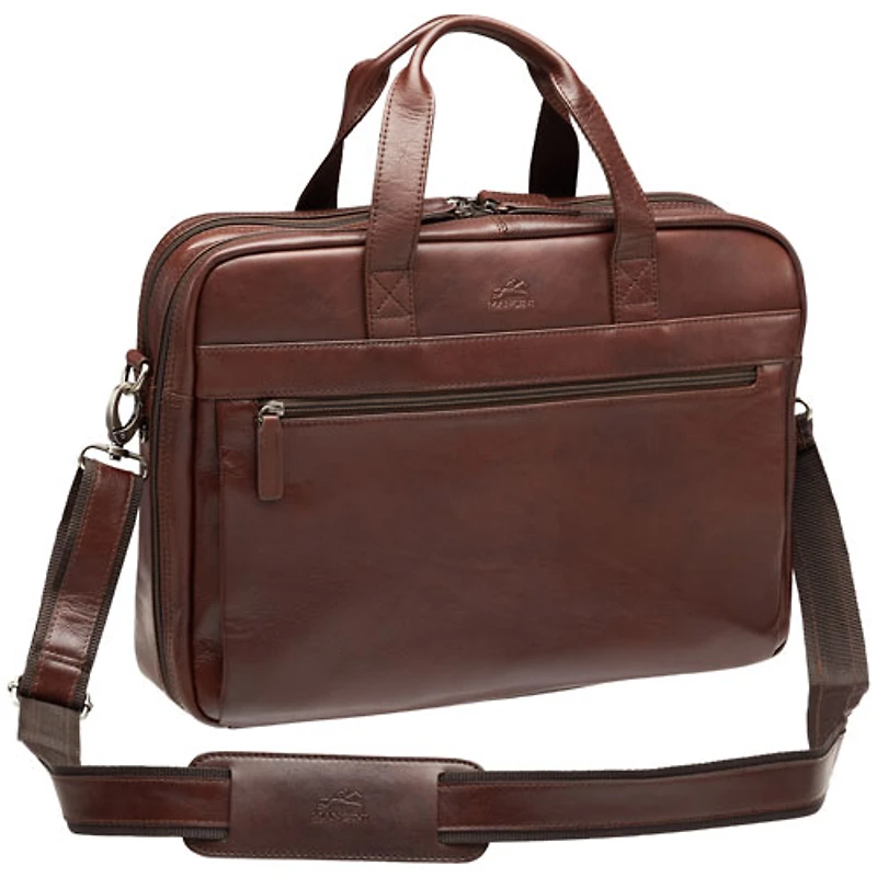 Mallette en cuir à deux compartiments pour portable 15,6 po Beverly Hills de Mancini (95-804) - Brun