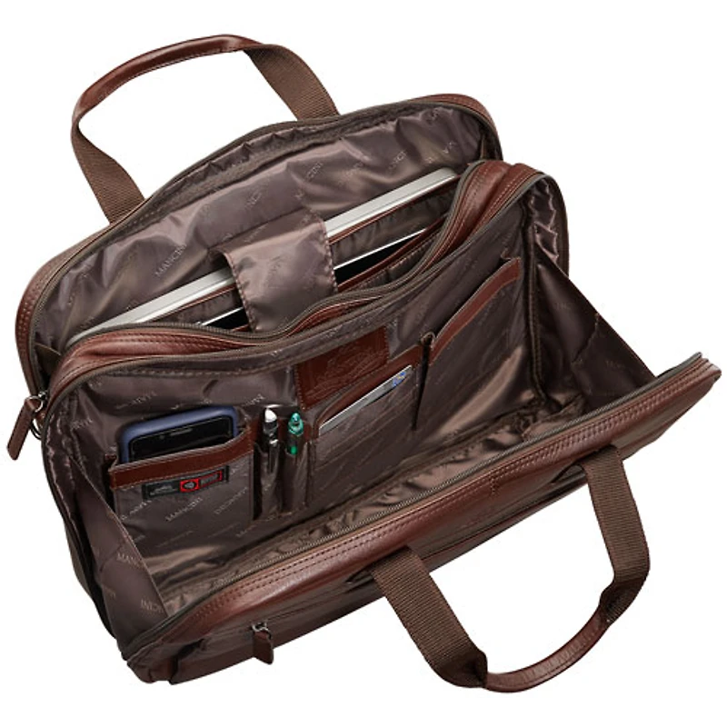 Mallette en cuir à deux compartiments pour portable 15,6 po Beverly Hills de Mancini (95-804) - Brun