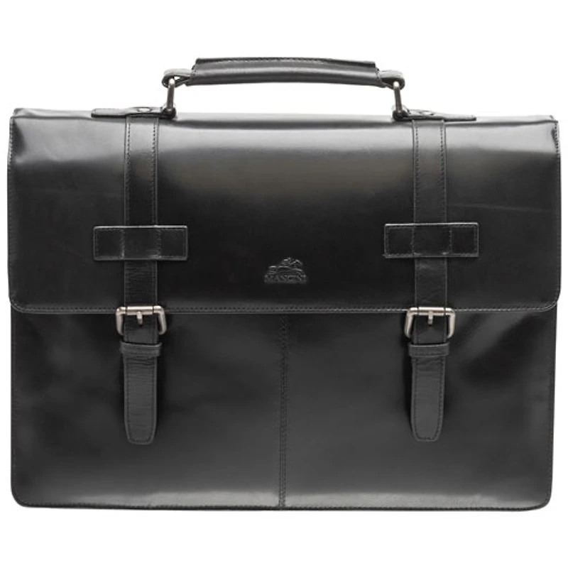 Mancini Buffalo Double Compartment Leather 15.6" Laptop Briefcase (99-5434) - Black