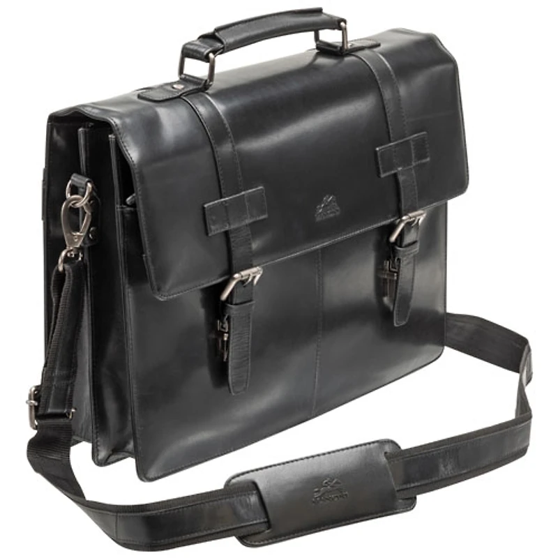 Mancini Buffalo Double Compartment Leather 15.6" Laptop Briefcase (99-5434) - Black