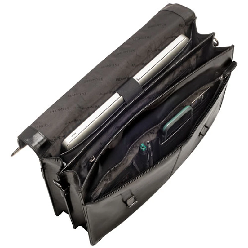 Mancini Buffalo Double Compartment Leather 15.6" Laptop Briefcase (99-5434) - Black