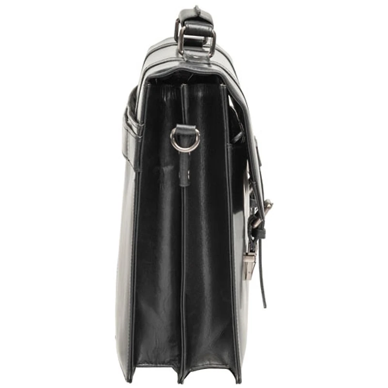 Mancini Buffalo Double Compartment Leather 15.6" Laptop Briefcase (99-5434) - Black