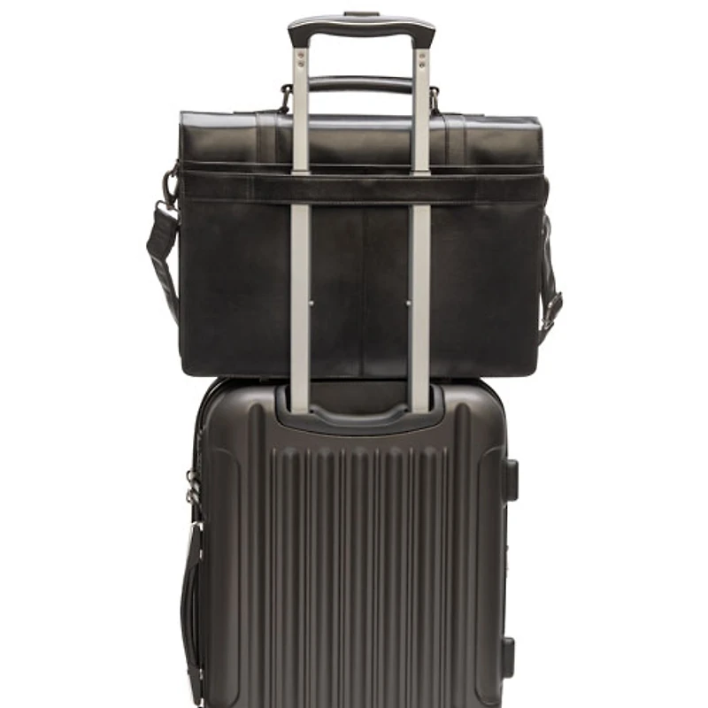 Mancini Buffalo Double Compartment Leather 15.6" Laptop Briefcase (99-5434) - Black