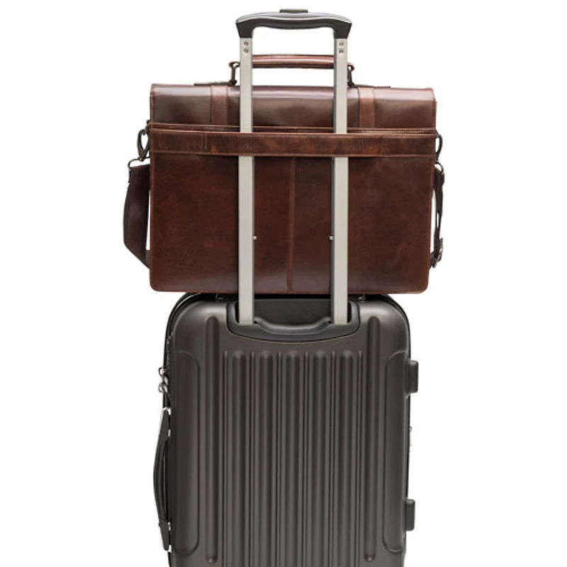 Mancini Buffalo Double Compartment Leather 15.6" Laptop Briefcase (99-5434) - Brown