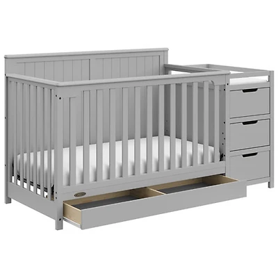 Lit de bébé transformable 4-en-1 Hadley de Graco avec table à langer à 3 tiroirs - Gris galet