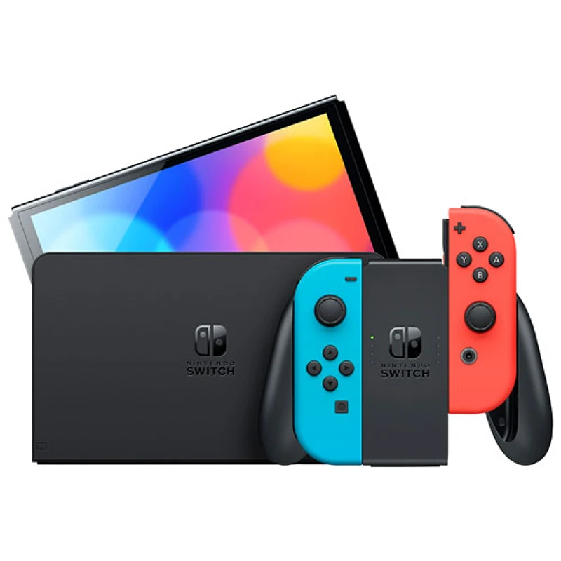 Console Nintendo Switch (Modèle OLED) - Rouge néon/bleu