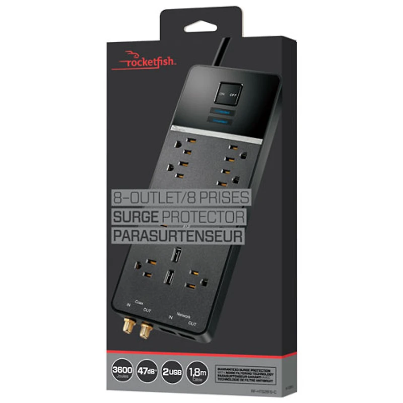 Parasurtenseur à 8 prises avec 2 ports USB de Rocketfish - Seulement chez Best Buy