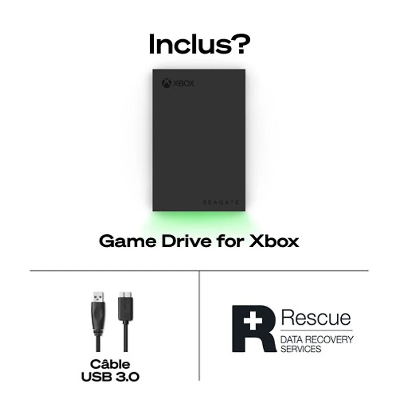 Disque dur externe portatif USB 3.0 2 To certifié Xbox de Seagate avec barre DEL verte (STKX2000400)