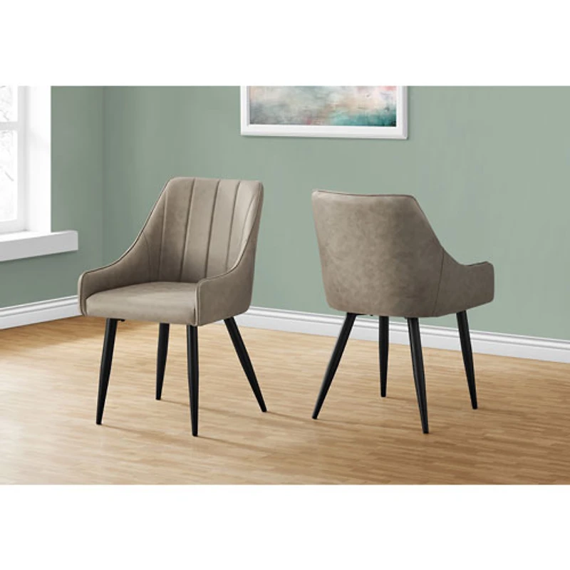 Chaise de salle à manger contemporaine à accoudoirs en similicuir Monarch - Ensemble de 2 - Taupe