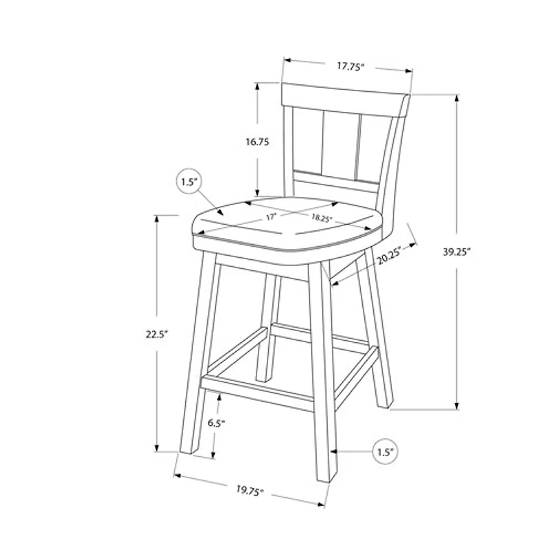 Tabouret de bar pivotant traditionnel à hauteur de comptoir Monarch - Ensemble de 2 - Blanc