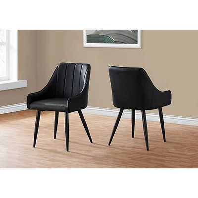 Chaise de salle à manger contemporaine à accoudoirs en similicuir Monarch - Ensemble de 2 - Noir