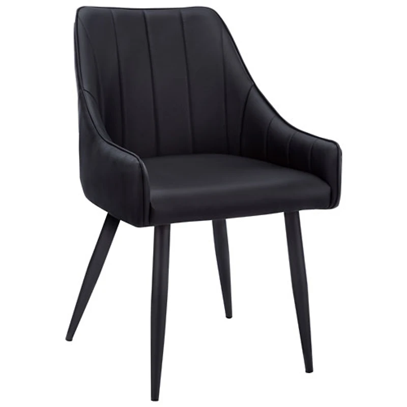 Chaise de salle à manger contemporaine à accoudoirs en similicuir Monarch - Ensemble de 2 - Noir