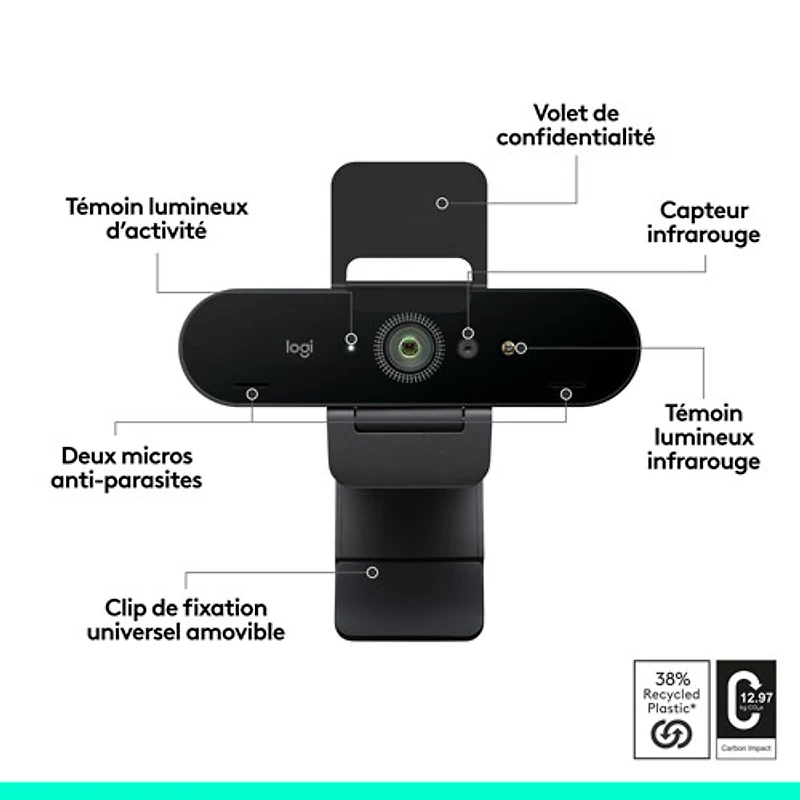 Logitech Brio 4K Pro Webcam with HDR & Noise-Cancelling Mics