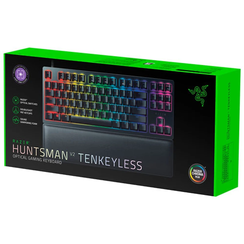 Clavier de jeu sans pavé numérique ergonomique optique rétroéclairé à clic violet Huntsman V2 Razer