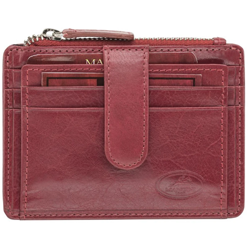 Mancini Equestrian2 RFID Genuine Leather Bi-fold Card Case - Red