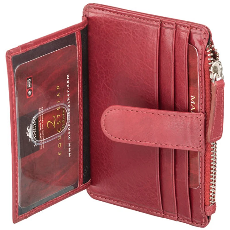 Porte-cartes RFID à deux volets en cuir véritable Equestrian2 de Mancini - Rouge
