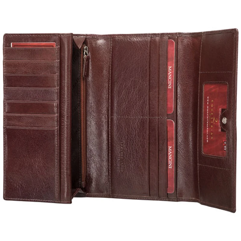 Portefeuille RFID à trois volets en cuir véritable Equestrian2 avec porte-chéquier de Mancini - Brun