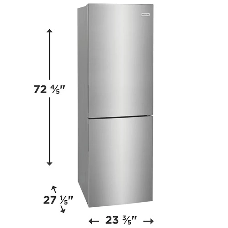 Réfrigérateur congélateur inférieur 11,5 pi³ 24 po/éclairage DEL de Frigidaire (FRBG1224AV) - Inox