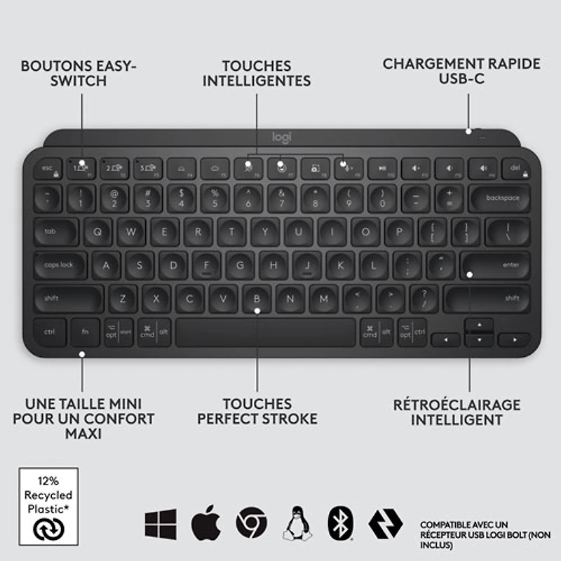 Logitech MX Keys Mini Bluetooth Backlit Ergonomic Keyboard - Black
