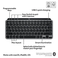 Clavier ergonomique rétroéclairé mécanique Bluetooth MX Mini de Logitech pour Mac - Gris pâle