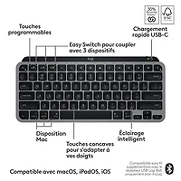 Clavier ergonomique rétroéclairé mécanique Bluetooth MX Mini de Logitech pour Mac - Gris pâle