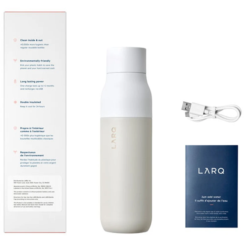 LARQ PureVis 740ml (25 oz.) Self-Cleaning Insulated Stainless Steel Water Bottle - Granite White