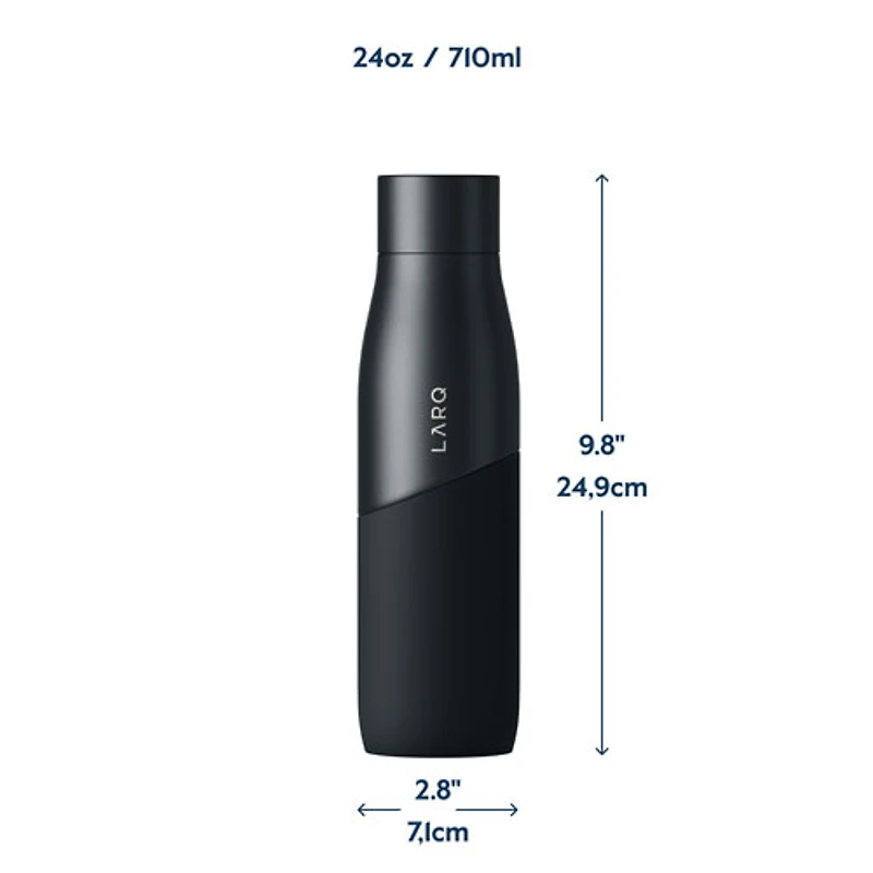 Bouteille d'eau autonettoyante de 710 ml (24 oz) en acier inoxydable PureVis Movement de LARQ - Noir/Onyx